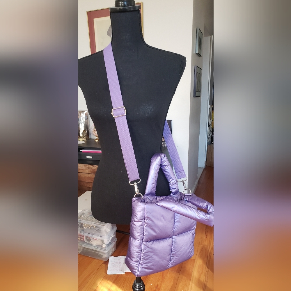 Lavender puffer quilted crossbody tote